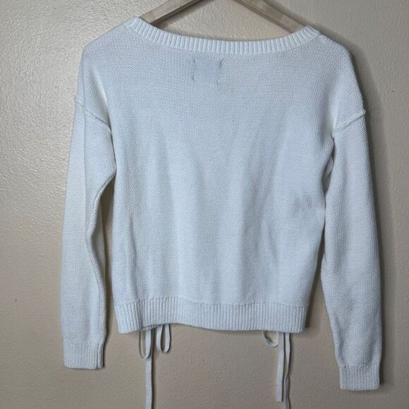 Abercrombie & Fitch Sweater Women's Small White Lace-Up Knitted Pullover Cotton - Picture 7 of 7